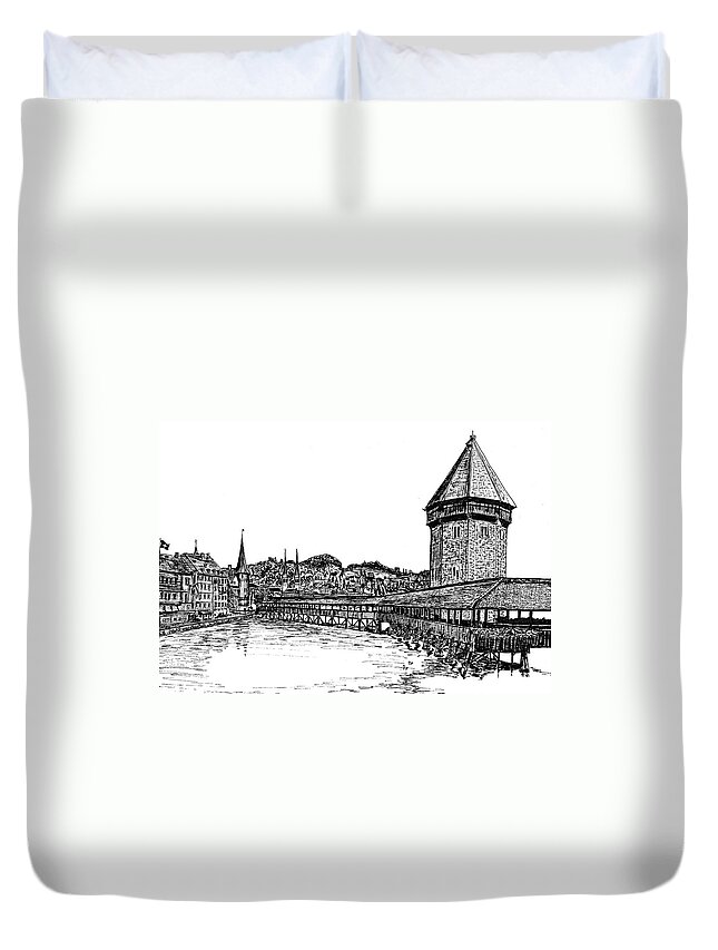 Lucerne Duvet Cover featuring the drawing Lucerne by Frank SantAgata