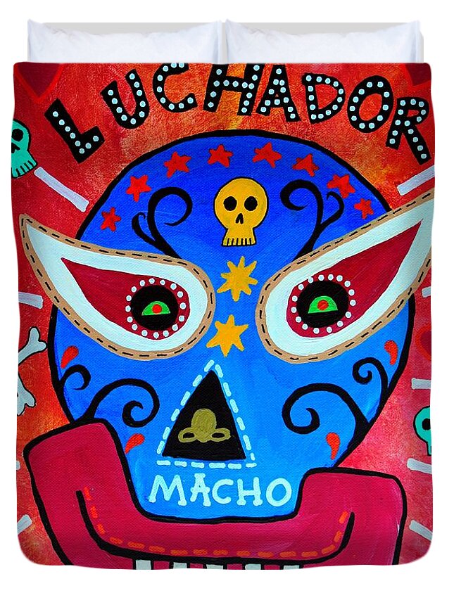 Lucha Libre Duvet Cover featuring the painting Luchador by Pristine Cartera Turkus