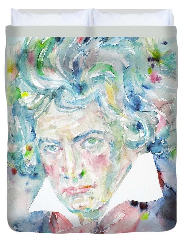 Beethoven Duvet Cover featuring the painting LUDWIG VAN BEETHOVEN - watercolor portrait by Fabrizio Cassetta