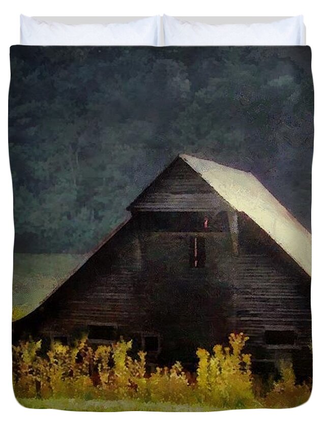Landscape Duvet Cover featuring the painting Luminous Night in the Pinelands by RC DeWinter