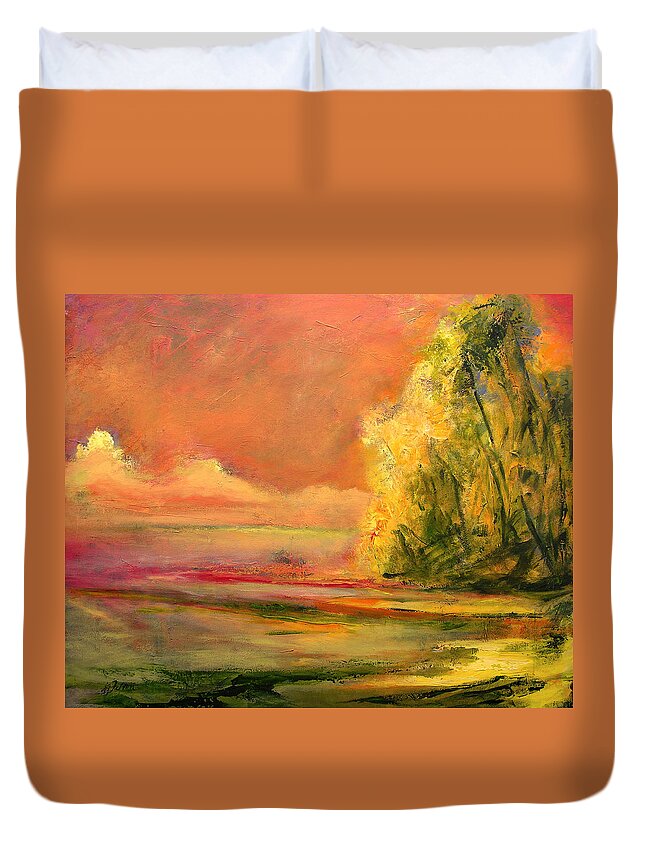 Large Canvas Reproductions Duvet Cover featuring the painting Luminous Sunset 2-16-06 julianne felton by Julianne Felton
