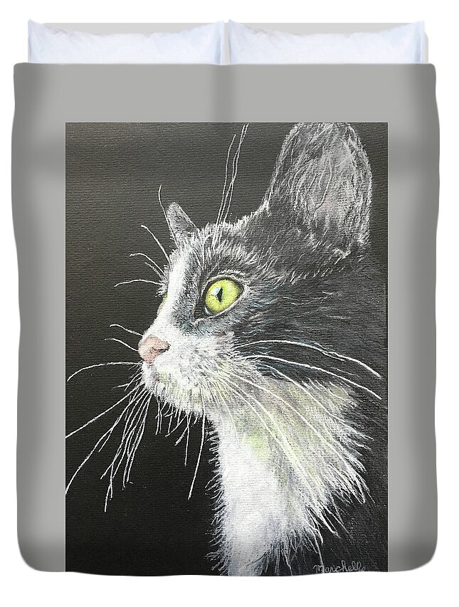 Cat Duvet Cover featuring the drawing Luna by Marchelle Brotz