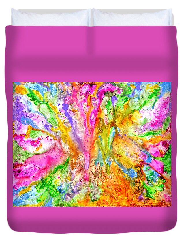 Abstract Duvet Cover featuring the painting Luscious colorful modern abstract with pastel shades by Manjiri Kanvinde