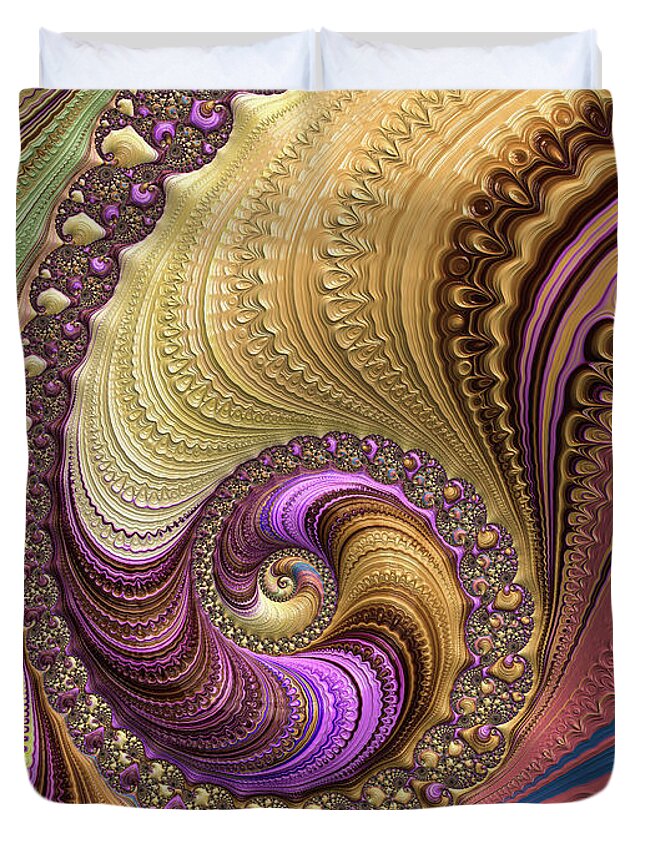 Spiral Duvet Cover featuring the digital art Luxe colorful fractal spiral by Matthias Hauser