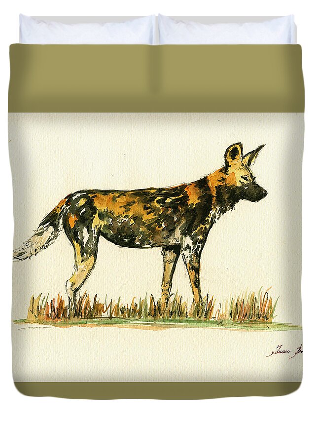 Lycaon Art Wall Duvet Cover featuring the painting Lycaon wild african dog by Juan Bosco