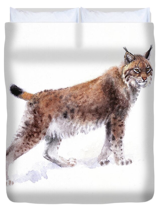 Lynx Duvet Cover featuring the painting Lynx by Attila Meszlenyi