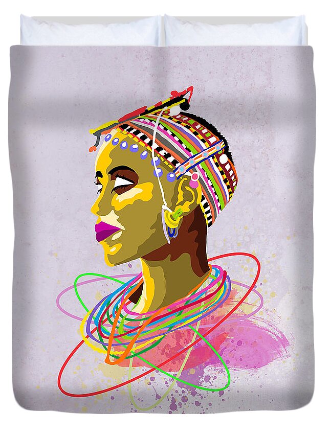 Men Duvet Cover featuring the painting Maasai Beauty by Anthony Mwangi