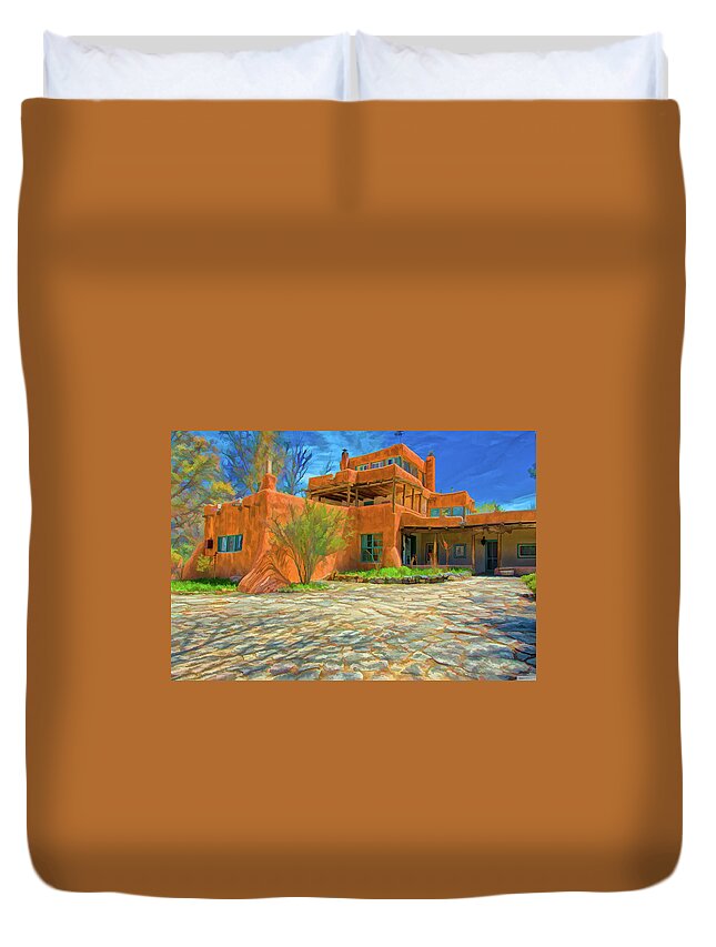 Mabel Dodge Sterne Duvet Cover featuring the digital art Mabel Dodge Luhan house as oil by Charles Muhle