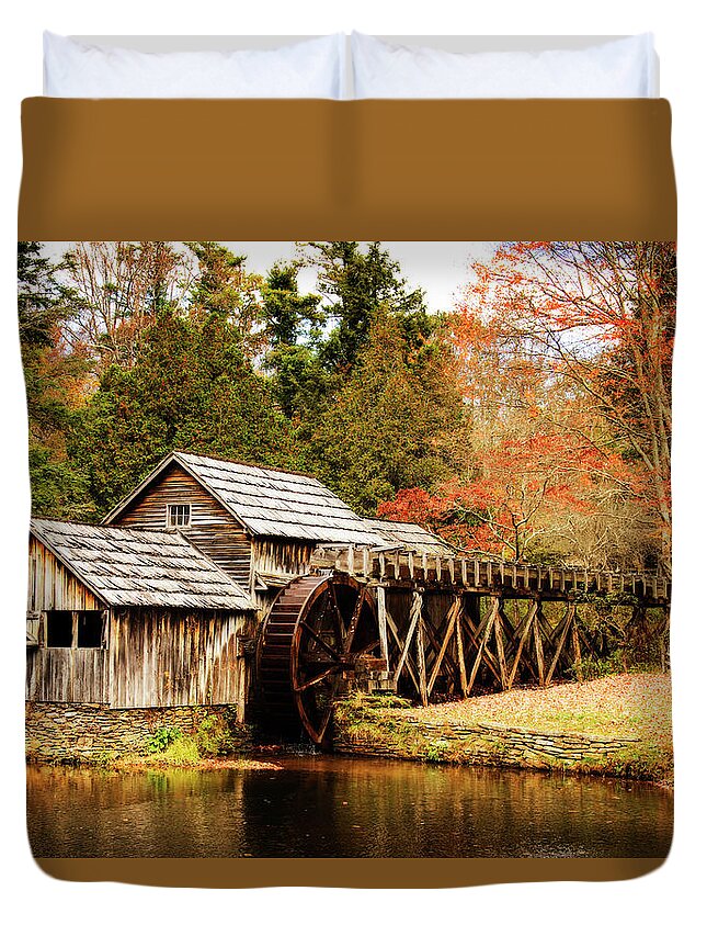Color Duvet Cover featuring the photograph Mabry Mill -3 by Alan Hausenflock