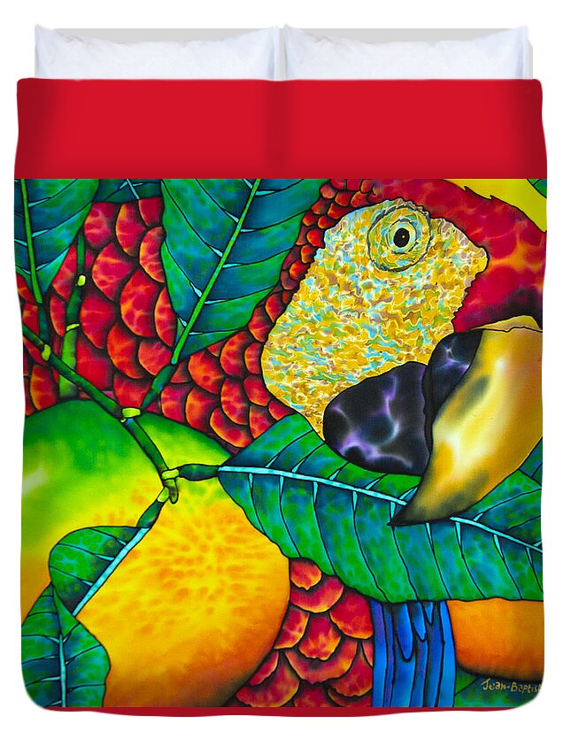 Jean-baptiste Design Duvet Cover featuring the painting Macaw Close Up - Exotic Bird by Daniel Jean-Baptiste