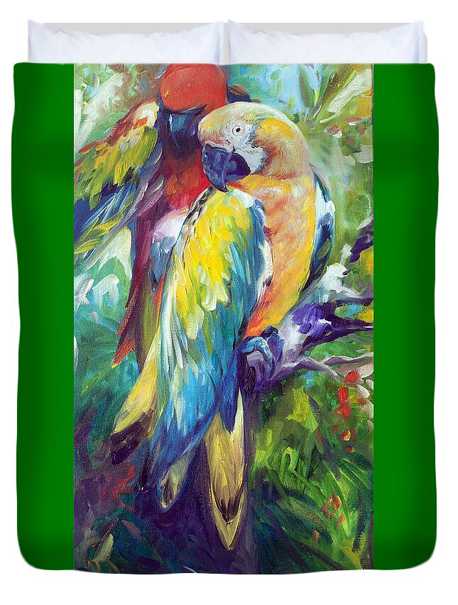 Bird Duvet Cover featuring the painting Macaw Pair by Marcia Baldwin