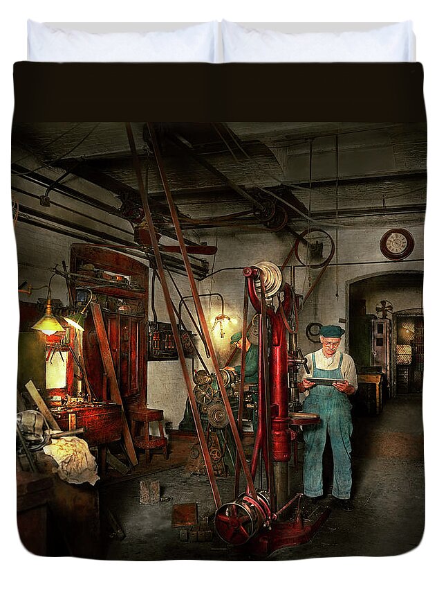 Machinist Duvet Cover featuring the photograph Machinist - Government approved 1919 by Mike Savad