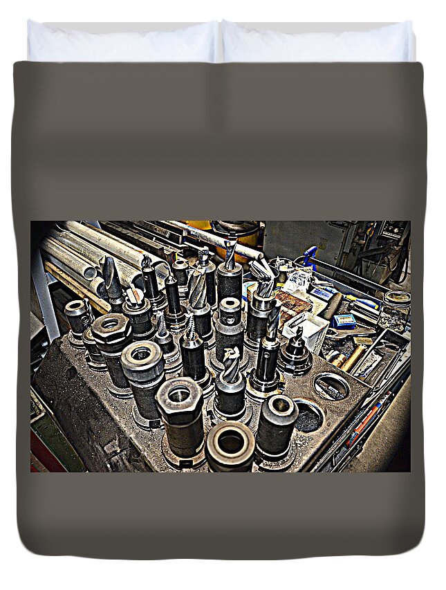 Machine Shop Duvet Cover featuring the photograph Machinist Shop Tools Series 4 by Antonia Citrino
