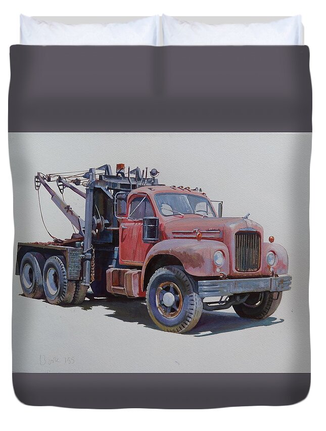 Mack Duvet Cover featuring the painting Mack wrecker. by Mike Jeffries
