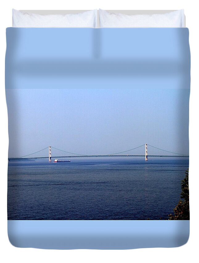 Mackinac Duvet Cover featuring the photograph Mackinac Bridge by Farol Tomson