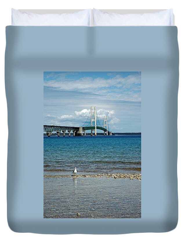 Usa Duvet Cover featuring the photograph Mackinac Bridge private seagull Beach by LeeAnn McLaneGoetz McLaneGoetzStudioLLCcom