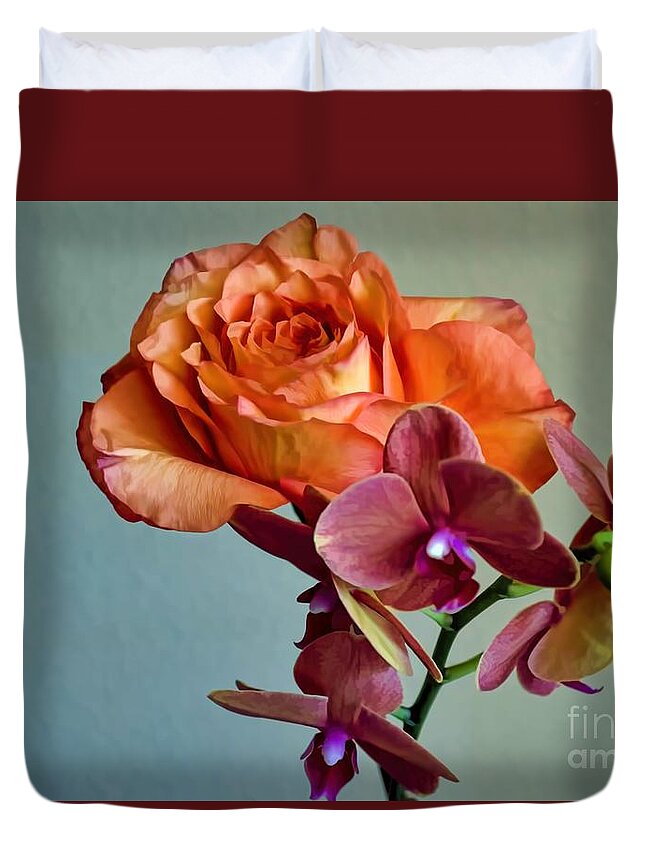 Diana Duvet Cover featuring the photograph Madame A. Meilland and Companion by Diana Mary Sharpton