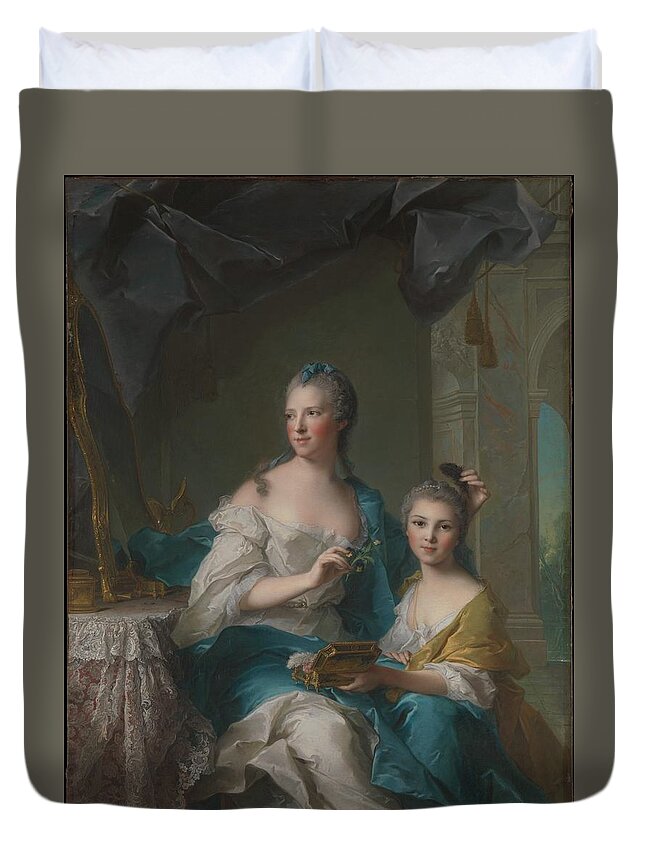 Jean Marc Nattier (french Duvet Cover featuring the painting Madame Marsoler with daughter by MotionAge Designs