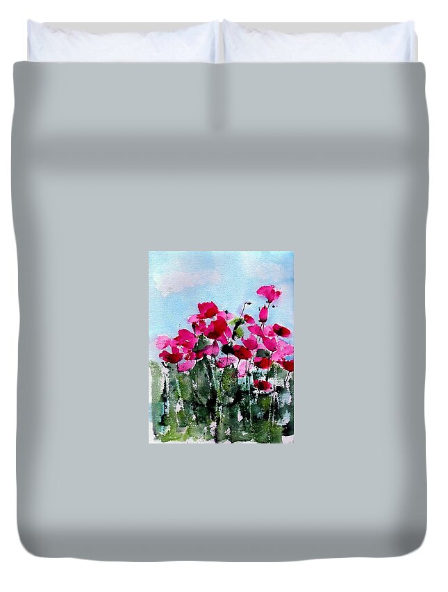 Poppies Duvet Cover featuring the painting Maddy's Poppies by Anne Duke
