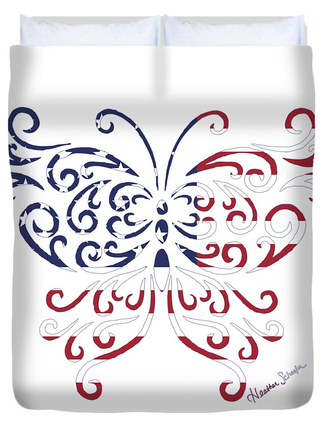 American Duvet Cover featuring the digital art Made in the USA Tribal Butterfly by Heather Schaefer