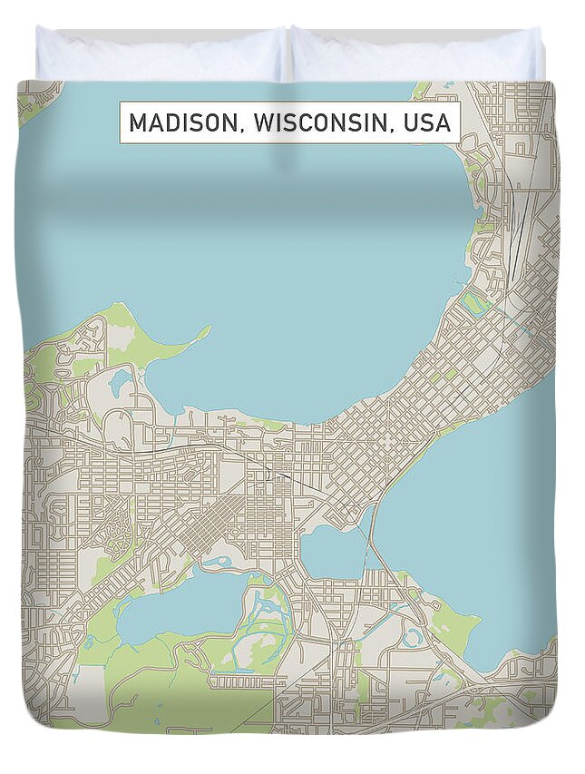 Madison Duvet Cover featuring the digital art Madison Wisconsin US City Street Map by Frank Ramspott
