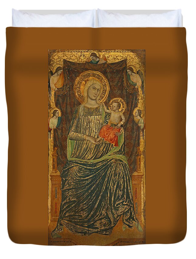 Giovanni Baronzio Duvet Cover featuring the painting Madonna and Child with Five Angels by Giovanni Baronzio