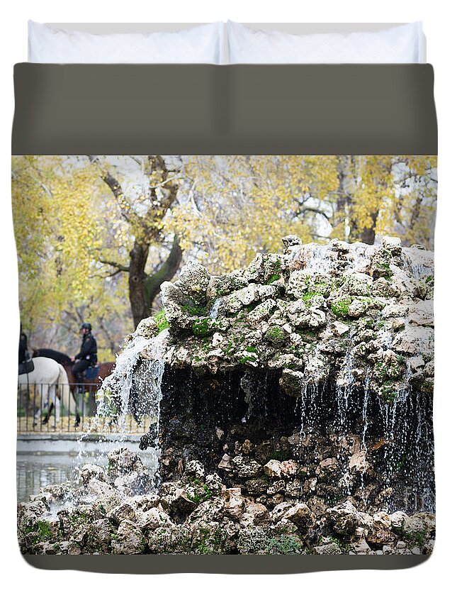 Green Duvet Cover featuring the photograph Madrid police by Andrew Michael