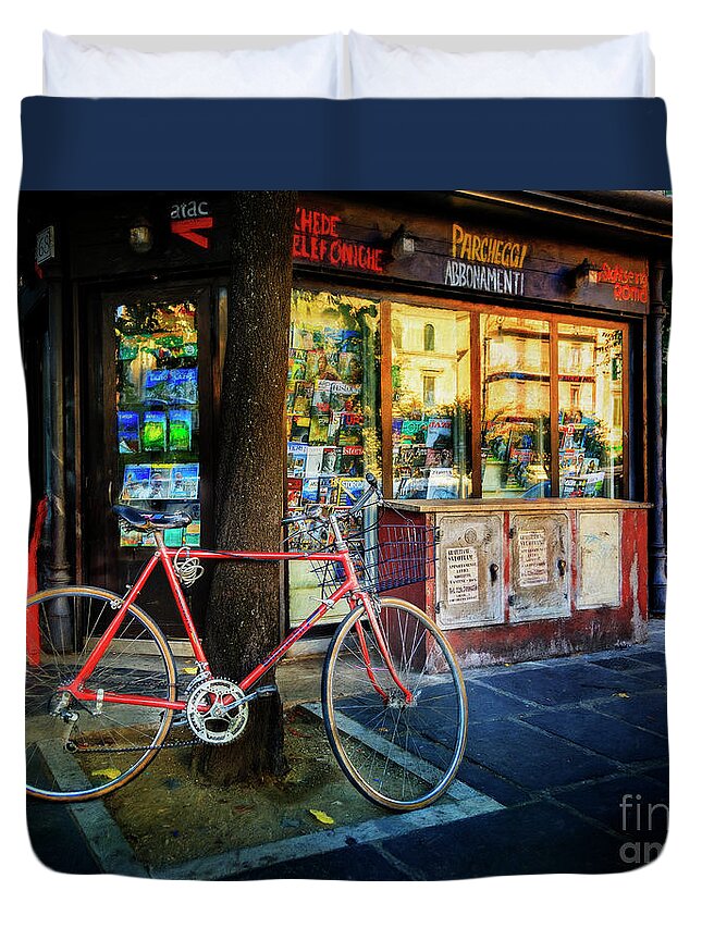 Bicycle Duvet Cover featuring the photograph Magazine Stand Bicycle by Craig J Satterlee
