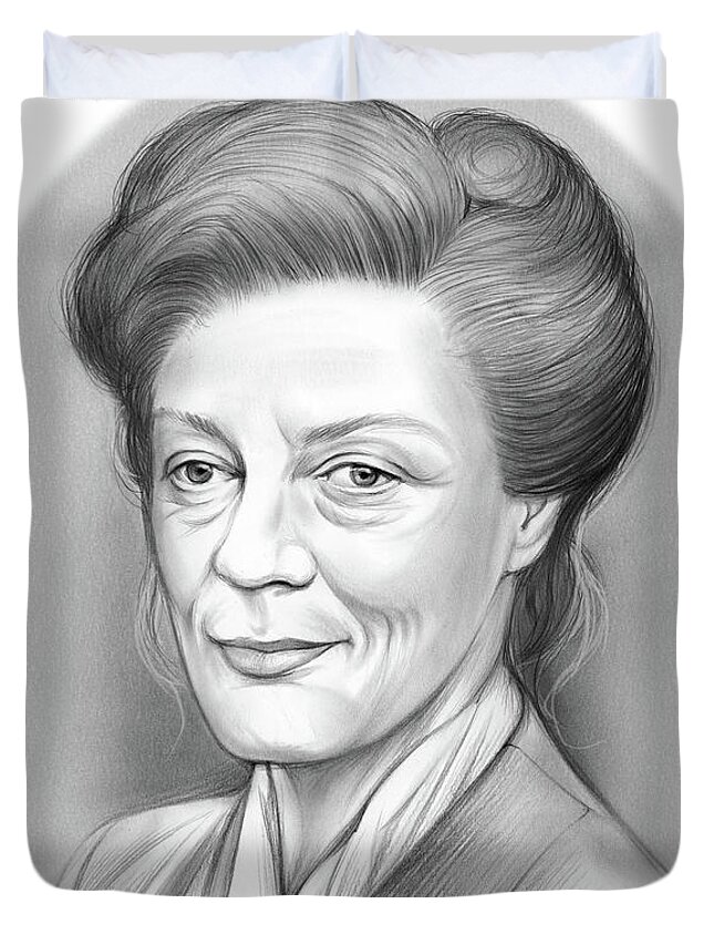 Maggie Smith Duvet Cover featuring the drawing Maggie Smith by Greg Joens