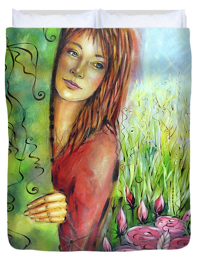 Woman Duvet Cover featuring the painting Magic Garden 021108 by Selena Boron