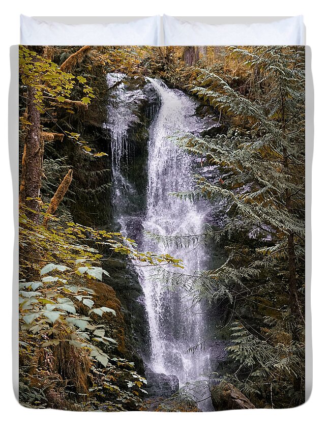 River Duvet Cover featuring the photograph Magical Falls Quinault Rain Forest by Michael Hope