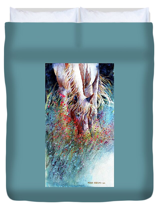 Horse Duvet Cover featuring the painting Magical horse by Nicole Gelinas