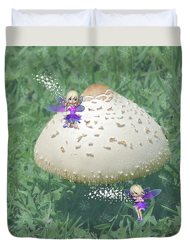 Mushroom Duvet Cover featuring the mixed media Magical Wild Mushroom by Rosalie Scanlon