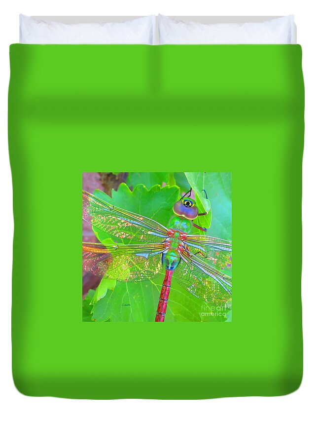 Claudia's Art Dream Duvet Cover featuring the photograph Magnificent Dragonfly - Square Macro by Claudia Ellis
