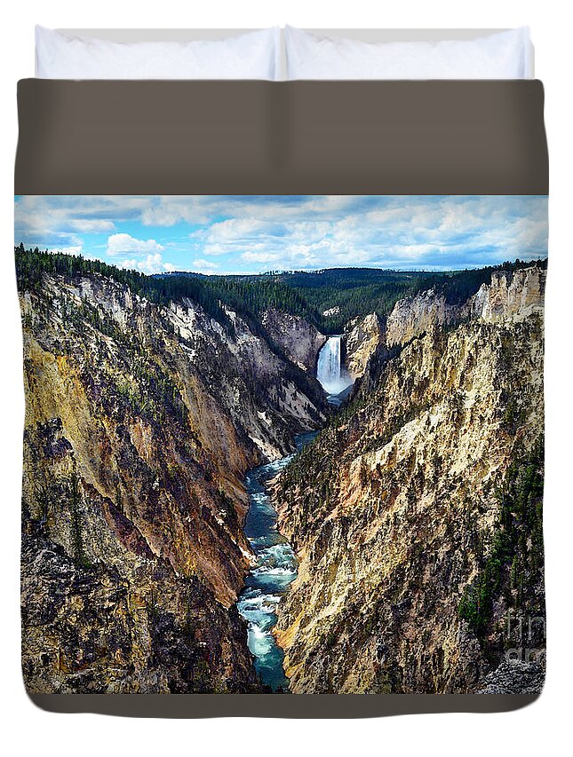 Lower Yellowstone Falls Duvet Cover featuring the photograph Magnificent Lower Yellowstone Falls by Catherine Sherman