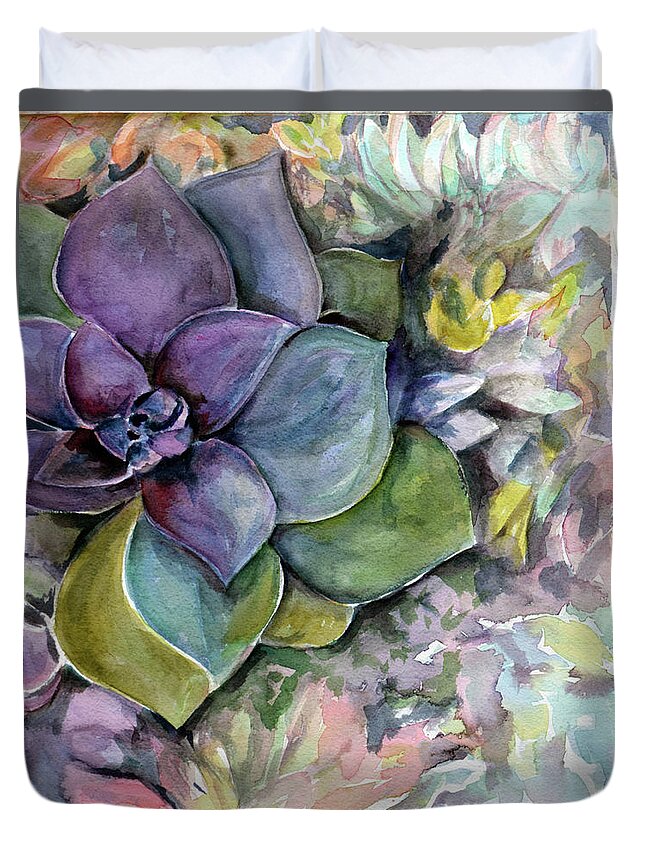 Flower Duvet Cover featuring the painting Magnificent Succulent by Deb Arndt