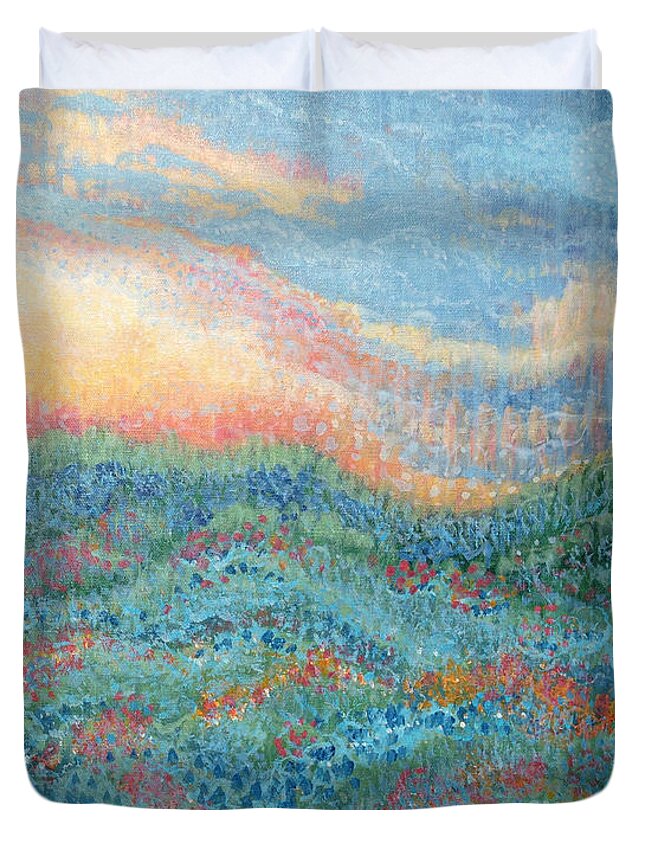 Magnificent Sunset Duvet Cover featuring the painting Magnificent Sunset by Holly Carmichael