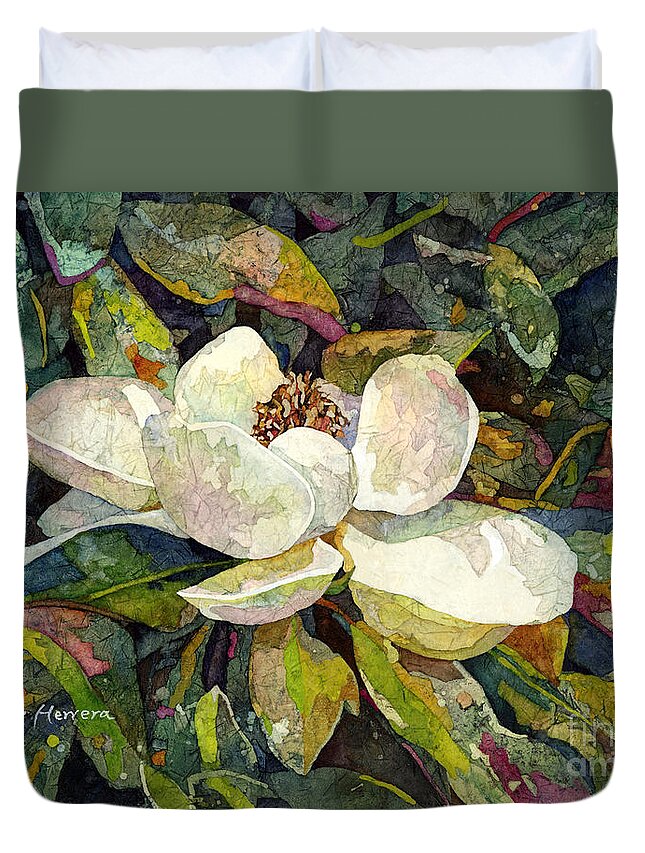 Magnolia Duvet Cover featuring the painting Magnolia Blossom by Hailey E Herrera