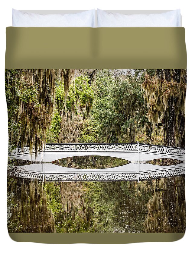 Magnolia Plantation Duvet Cover featuring the photograph Magnolia Plantation Gardens Bridge by Donnie Whitaker
