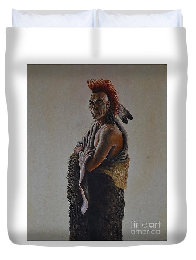  A Painting Of A Huron Warrior Called Magua. He Is Wearing His Warrior Headress Duvet Cover featuring the painting Magua by Martin Schmidt