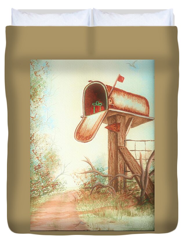 Rural Duvet Cover featuring the painting Mailbox by Denise F Fulmer