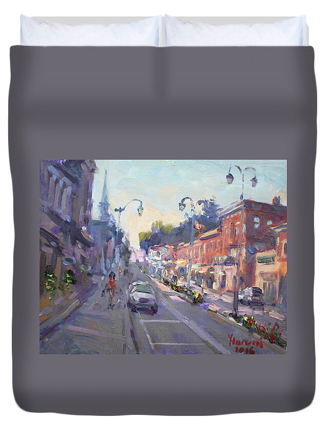 Main St Duvet Cover featuring the painting Main St Georgetown Downtown by Ylli Haruni