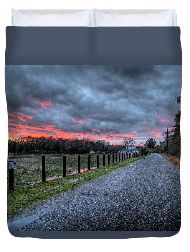 Clouds Duvet Cover featuring the photograph Main Sunset by John Loreaux