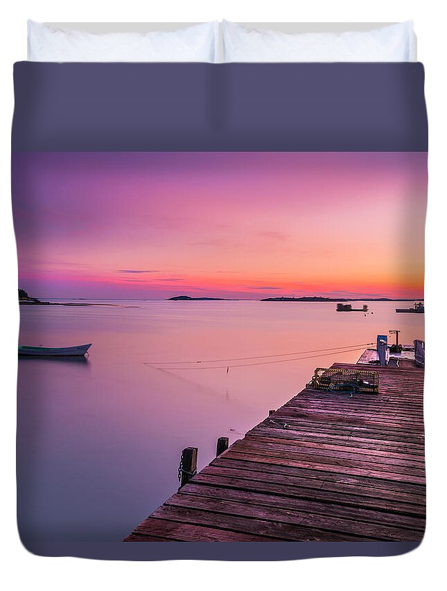 Maine Duvet Cover featuring the photograph Maine Cooks Corner Lobster Shack at Sunset by Ranjay Mitra