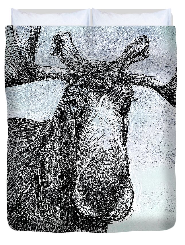 Moose Duvet Cover featuring the digital art Maine Moose by AnneMarie Welsh