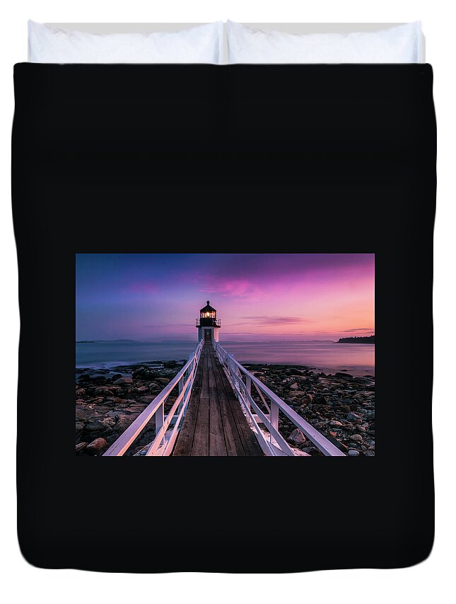Maine Duvet Cover featuring the photograph Maine Sunset at Marshall Point Lighthouse by Ranjay Mitra