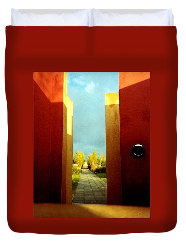 Red Duvet Cover featuring the photograph Gate to the Unknown by Gerlinde Keating - Galleria GK Keating Associates Inc