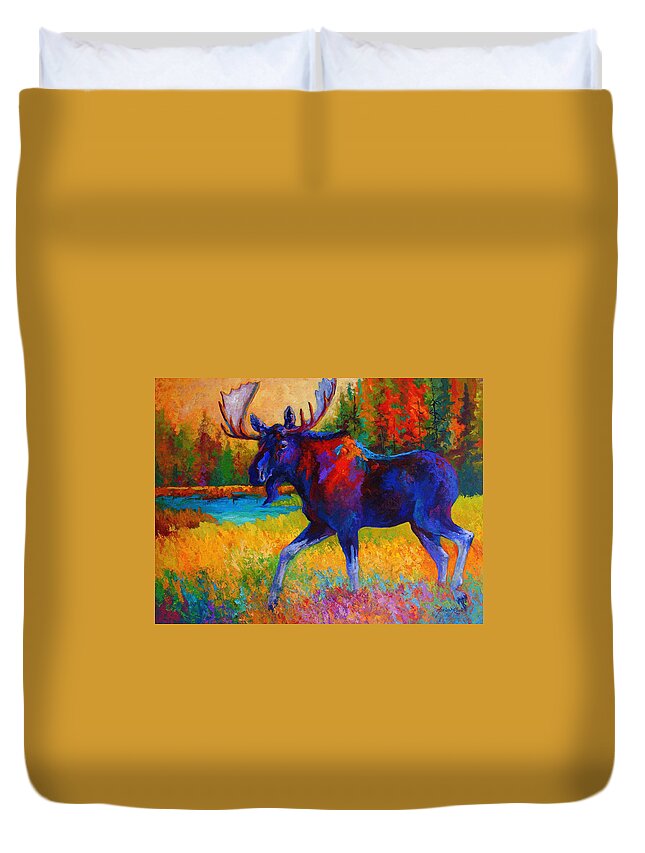 Moose Duvet Cover featuring the painting Majestic Monarch - Moose by Marion Rose