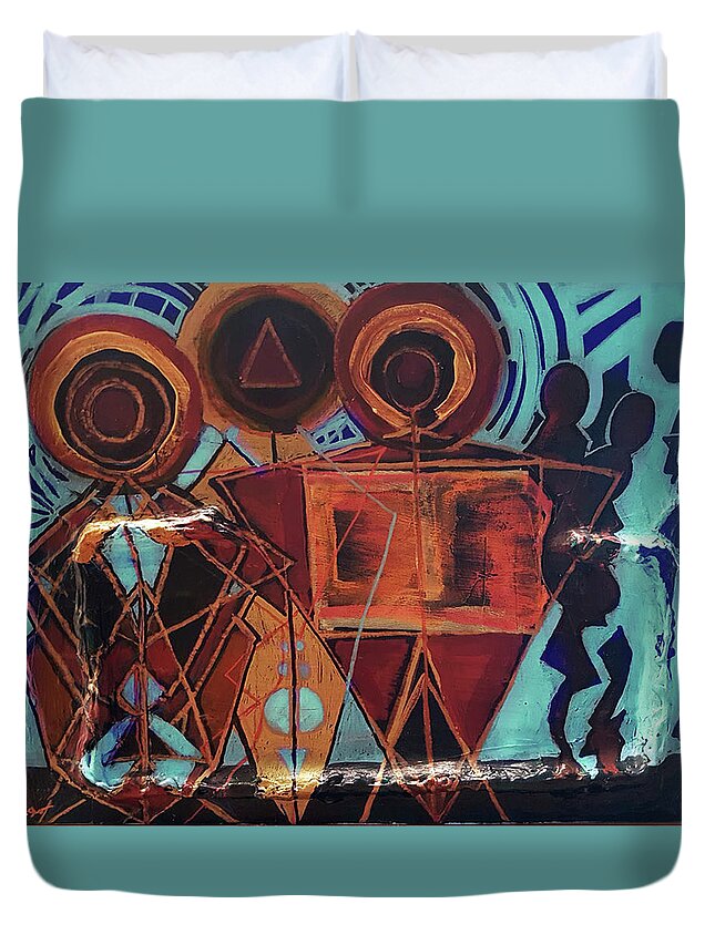 Blue Duvet Cover featuring the painting Make a Joyful Noise by Amy Shaw