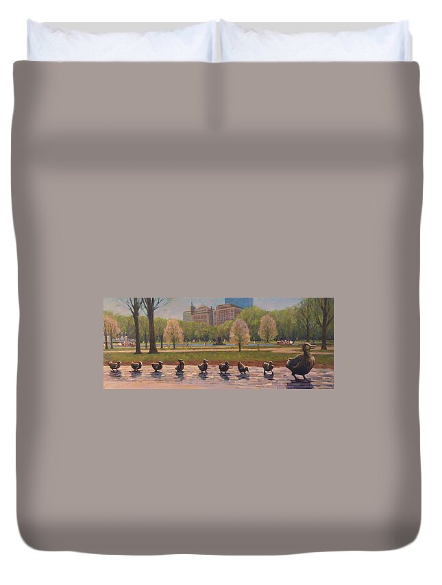 Ducklings Duvet Cover featuring the painting Make Way for Ducklings by Dianne Panarelli Miller